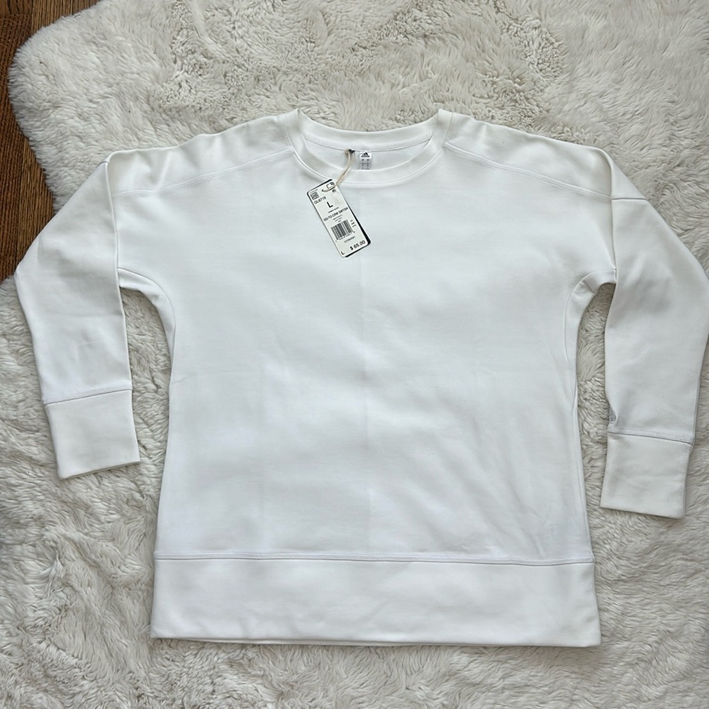 NWT! ADIDAS white jersey golf top (sweatshirt-ish), Women’s Size M